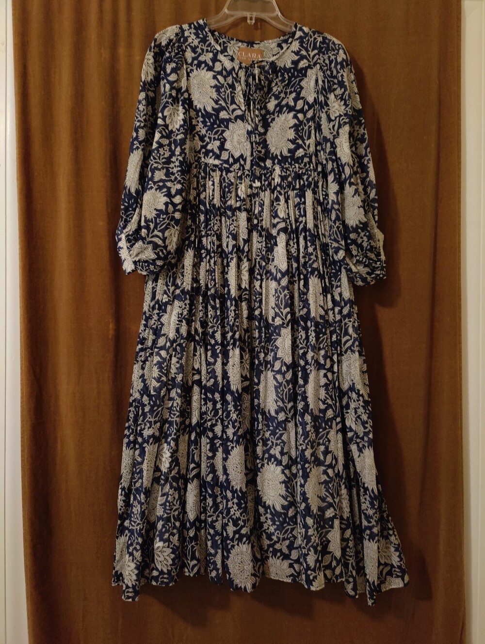 Clara the Label Cottagecore prairie style midi dress in Hand Block Print Cotton